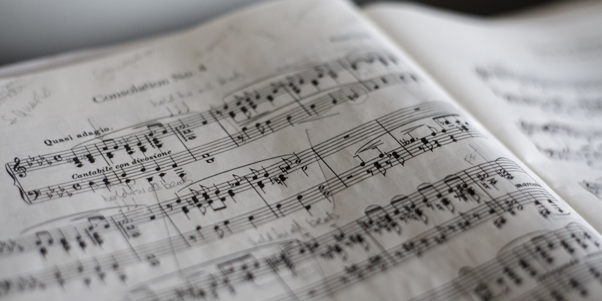 Sheet music on a piano stand