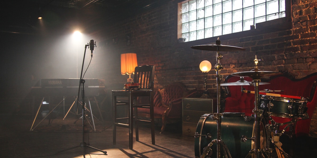 A live concert bathed in dramatic light