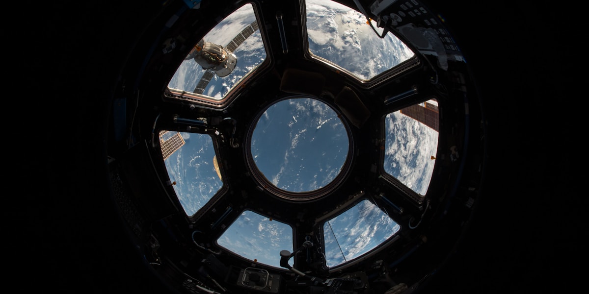 The Earth seen from space against the darkness